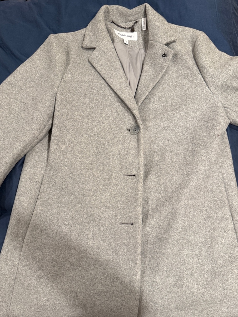Calvin Klein Gray Single-Breasted Wool-Blend Pea Coat